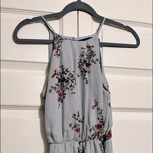 Blue Rain (Francesca’s) Baby blue halter dress with flowers & birds Sz: XS
